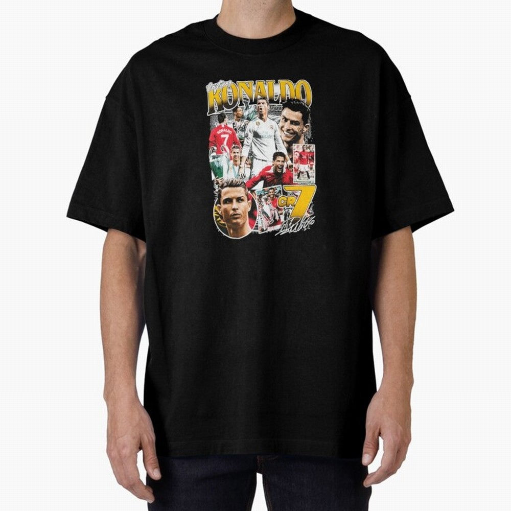 Cristiano Ronaldo Cr7 Collage Oversized T-Shirt Bring Home Match Day Hype around FIFA World Cup 2026 Group Stage, Mbappe and Neymar, Brazil, Portugal and Argentina, Stadium Memories, Football Loyalty, International Chants and Championship