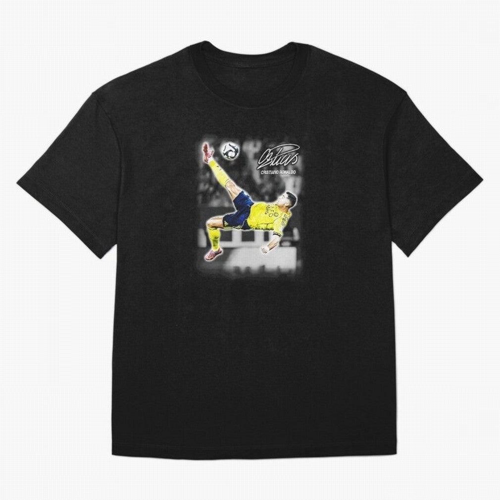 Cristiano Ronaldo Bicycle Kick Oversized T-Shirt Bring a Champion Mindset to Global Football Passion for FIFA World Cup 2026, Capturing Mbappe and Neymar, England, France and Netherlands, Classic Soccer Heritage, Championship Pressure, Fan Loyalty