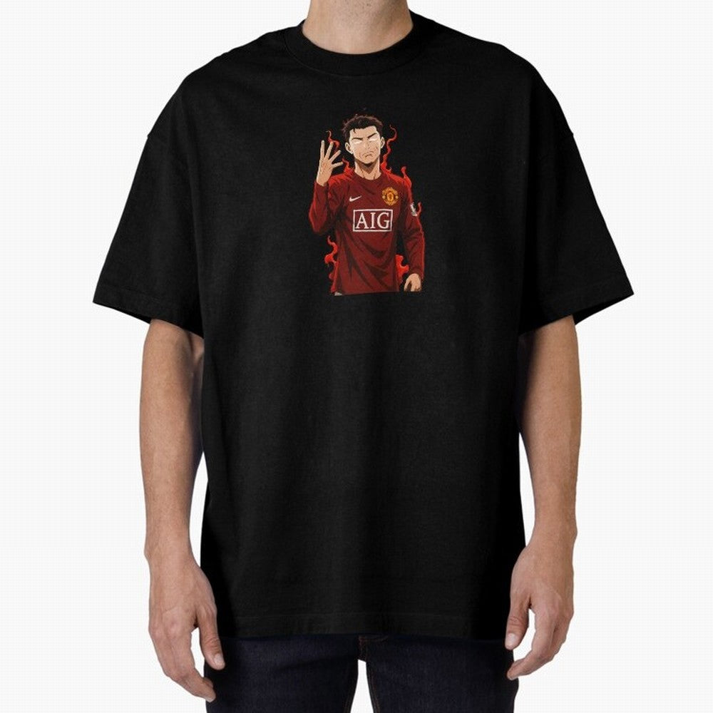 Cristiano Ronaldo Anime Art Blue Lock Inspired Football Legend Oversized T-Shirt Represent Football Lovers during Match Day Hype around FIFA World Cup 2026, Mbappe and Neymar, France and Portugal, Worldwide Fan Energy, Dramatic Goals, Stadium