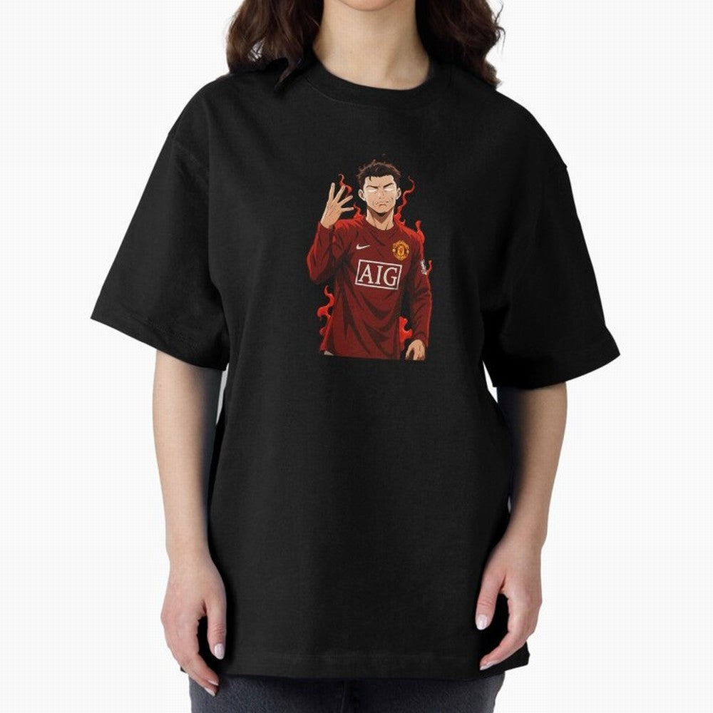 Cristiano Ronaldo Anime Art Blue Lock Inspired Football Legend Oversized T-Shirt Represent Football Lovers during Match Day Hype around FIFA World Cup 2026, Mbappe and Neymar, France and Portugal, Worldwide Fan Energy, Dramatic Goals, Stadium
