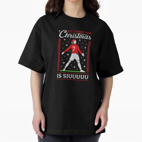 All I Want For Christmas Is Siuu Funny Christmas Festive Knitted Oversized T-Shirt Show Fan Pride Across FIFA World Cup 2026 Spirit, Capturing Netherlands, Messi, Neymar and Mbappe, Vintage Soccer Flavor, Modern Football Stars, National Flags and