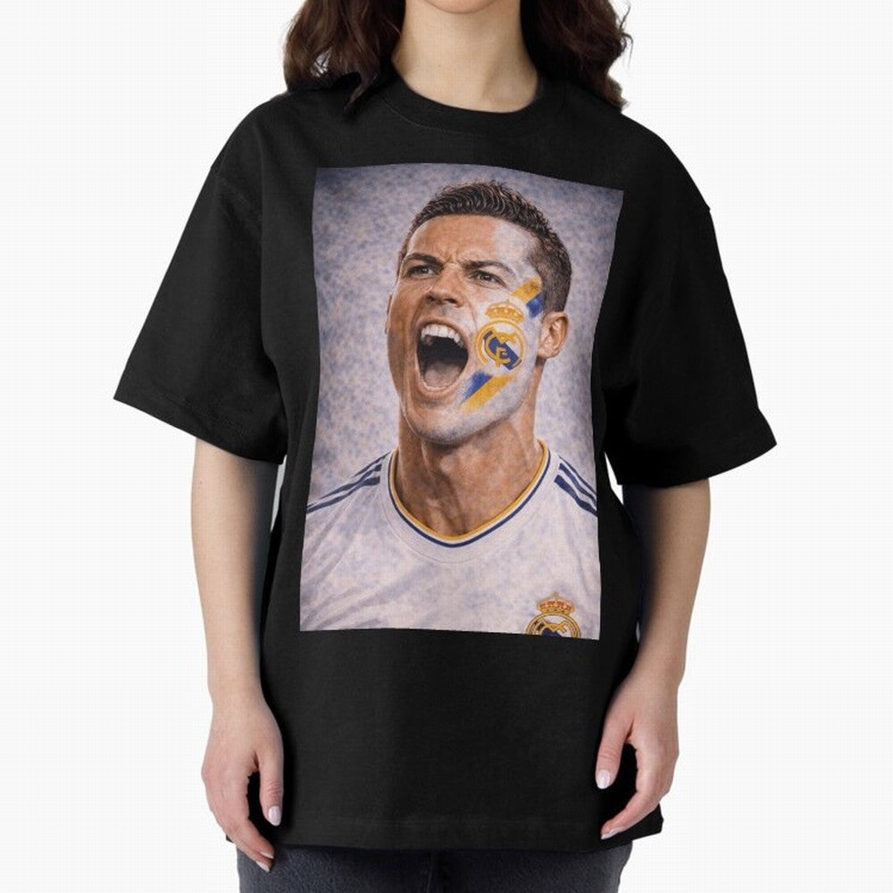 Cristiano Ronaldo ¡ª A Fan Portrait in Motion Oversized T-Shirt Follow Every Goal of FIFA World Cup 2026 USA Canada Mexico for Fans of Neymar and Spain, Bringing Retro Football Energy, Iconic Rivalries, Trophy Chase Drama and Stadium Atmosphere;