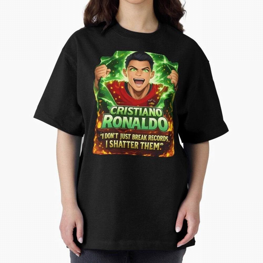 Cristiano Ronaldo Power Art Poster ¨C Legendary Football Motivation Design Oversized T-Shirt Turn Up for Global Football Passion for FIFA World Cup 2026 USA Canada Mexico, Capturing Messi, Neymar and Mbappe, Argentina, Classic Soccer Heritage,