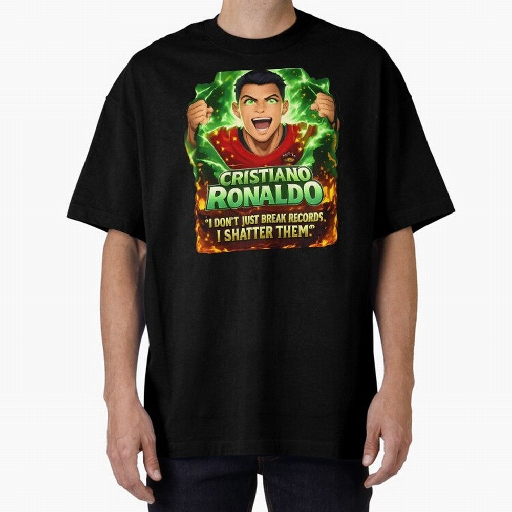 Cristiano Ronaldo Power Art Poster ¨C Legendary Football Motivation Design Oversized T-Shirt Turn Up for Global Football Passion for FIFA World Cup 2026 USA Canada Mexico, Capturing Messi, Neymar and Mbappe, Argentina, Classic Soccer Heritage,