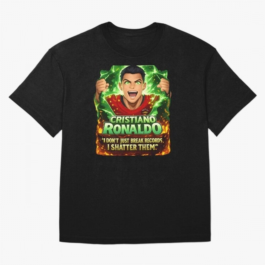 Cristiano Ronaldo Power Art Poster ¨C Legendary Football Motivation Design Oversized T-Shirt Turn Up for Global Football Passion for FIFA World Cup 2026 USA Canada Mexico, Capturing Messi, Neymar and Mbappe, Argentina, Classic Soccer Heritage,