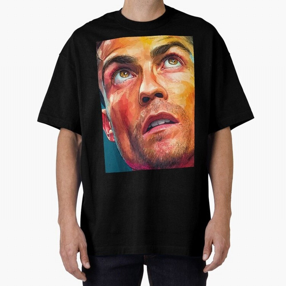 Cristiano Ronaldo Football Soccer Player Intense Color Portrait Oversized T-Shirt Bring International Match Energy to Global Football Passion for FIFA World Cup 2026 USA Canada Mexico, Inspired by Haaland, Brazil, Football Festival Excitement,