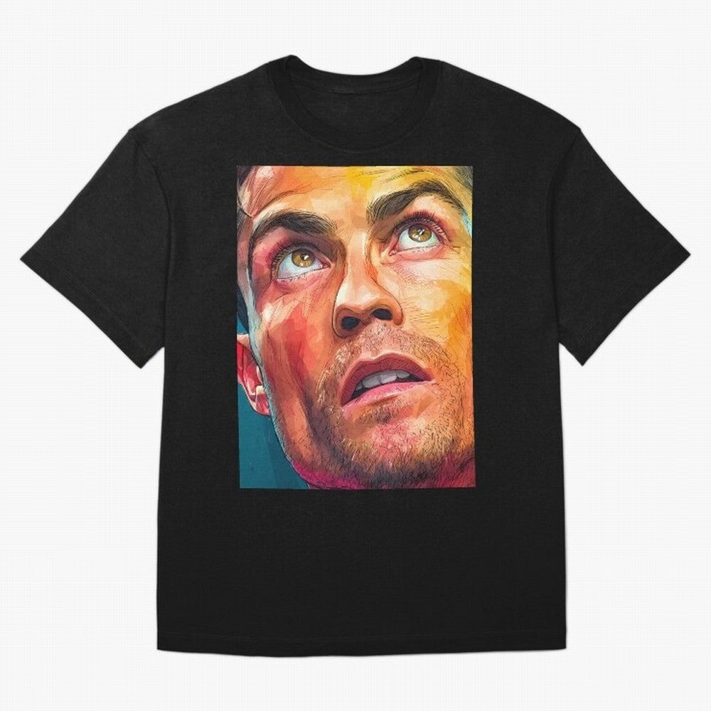 Cristiano Ronaldo Football Soccer Player Intense Color Portrait Oversized T-Shirt Bring International Match Energy to Global Football Passion for FIFA World Cup 2026 USA Canada Mexico, Inspired by Haaland, Brazil, Football Festival Excitement,