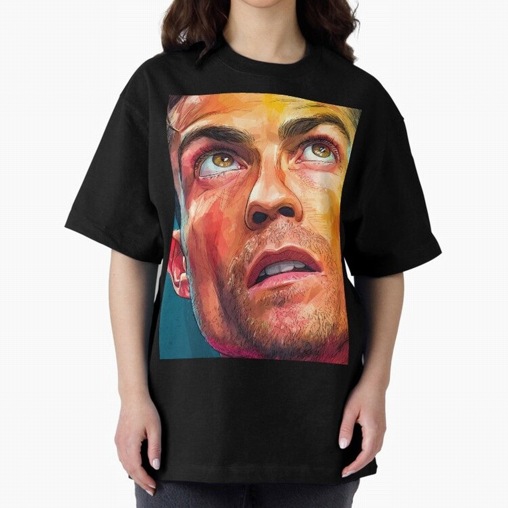 Cristiano Ronaldo Football Soccer Player Intense Color Portrait Oversized T-Shirt Bring International Match Energy to Global Football Passion for FIFA World Cup 2026 USA Canada Mexico, Inspired by Haaland, Brazil, Football Festival Excitement,