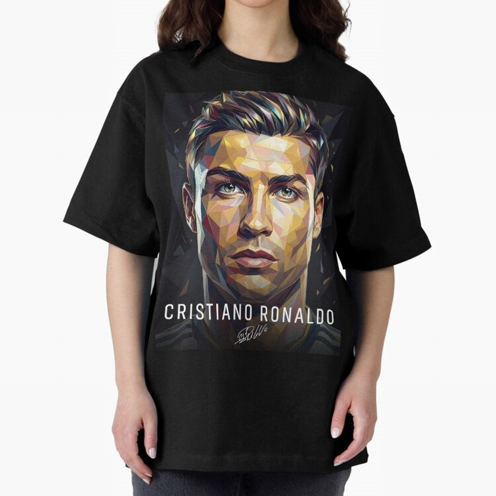 Cristiano Ronaldo Geometric Low Poly Soccer Legend Oversized T-Shirt Embrace FIFA World Cup 2026 Group Stage for Fans of Messi and Cristiano Ronaldo and Brazil, Portugal and Argentina, Bringing Stadium Memories, Football Loyalty, International