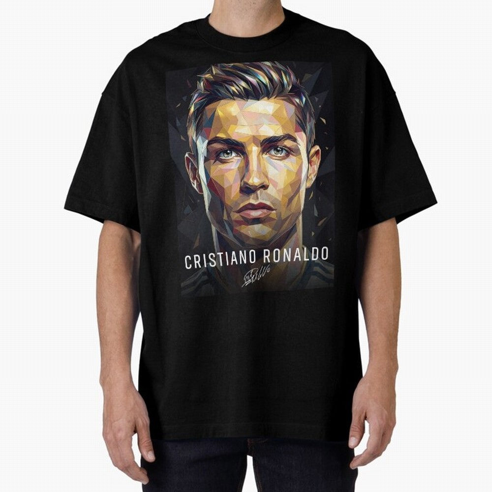 Cristiano Ronaldo Geometric Low Poly Soccer Legend Oversized T-Shirt Embrace FIFA World Cup 2026 Group Stage for Fans of Messi and Cristiano Ronaldo and Brazil, Portugal and Argentina, Bringing Stadium Memories, Football Loyalty, International