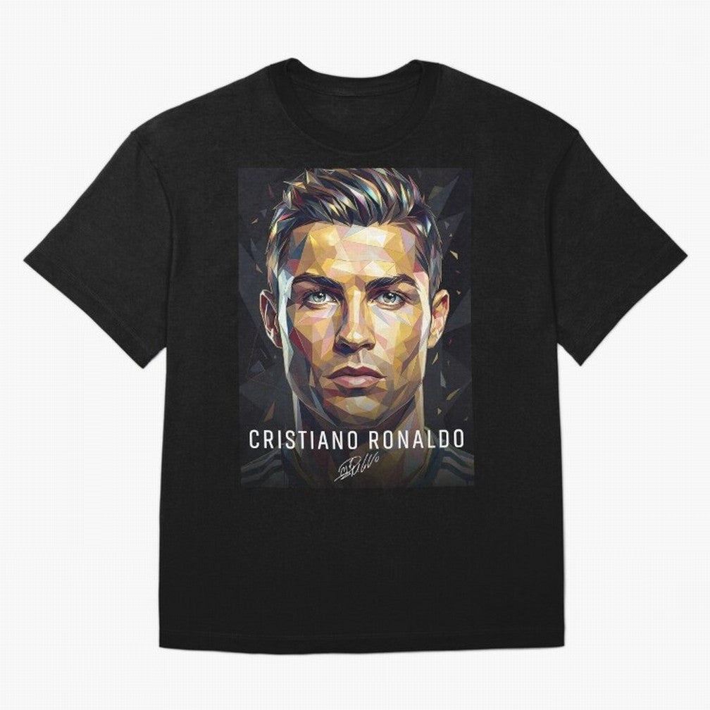 Cristiano Ronaldo Geometric Low Poly Soccer Legend Oversized T-Shirt Embrace FIFA World Cup 2026 Group Stage for Fans of Messi and Cristiano Ronaldo and Brazil, Portugal and Argentina, Bringing Stadium Memories, Football Loyalty, International