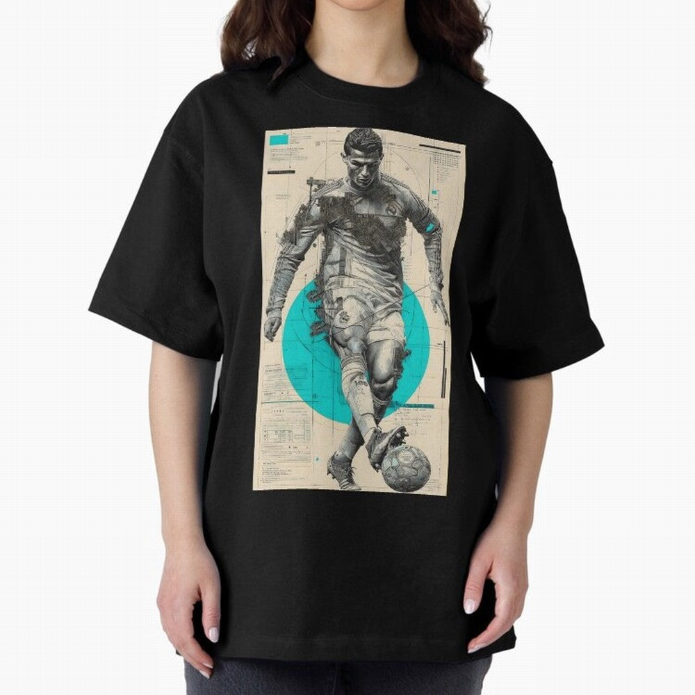 Futuristic Cristiano Ronaldo Illustration ¨C Cyber-Tech Football Art Oversized T-Shirt Make Memories around Match Day Hype around FIFA World Cup 2026 USA Canada Mexico, Neymar, Haaland and Cristiano Ronaldo, Spain and Netherlands, Football Passion,