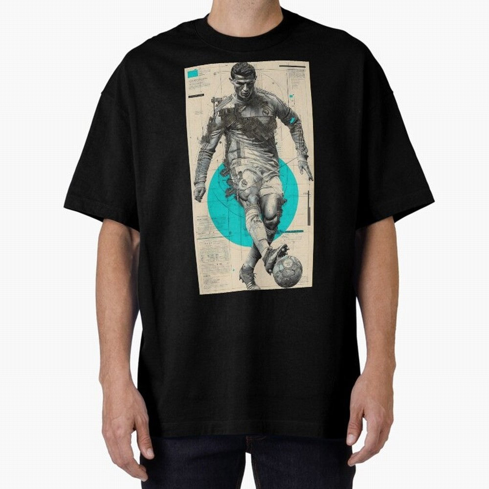 Futuristic Cristiano Ronaldo Illustration ¨C Cyber-Tech Football Art Oversized T-Shirt Make Memories around Match Day Hype around FIFA World Cup 2026 USA Canada Mexico, Neymar, Haaland and Cristiano Ronaldo, Spain and Netherlands, Football Passion,