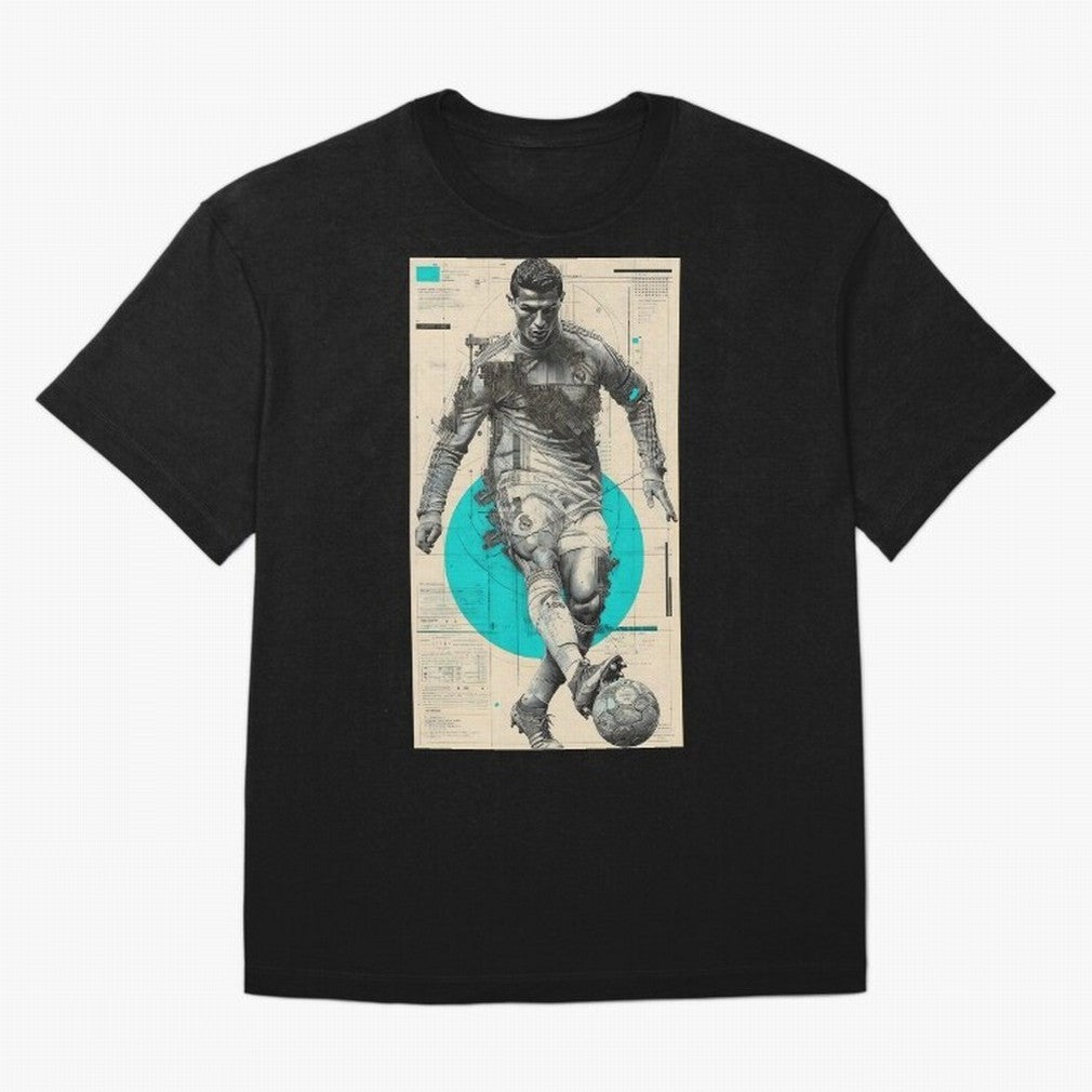 Futuristic Cristiano Ronaldo Illustration ¨C Cyber-Tech Football Art Oversized T-Shirt Make Memories around Match Day Hype around FIFA World Cup 2026 USA Canada Mexico, Neymar, Haaland and Cristiano Ronaldo, Spain and Netherlands, Football Passion,