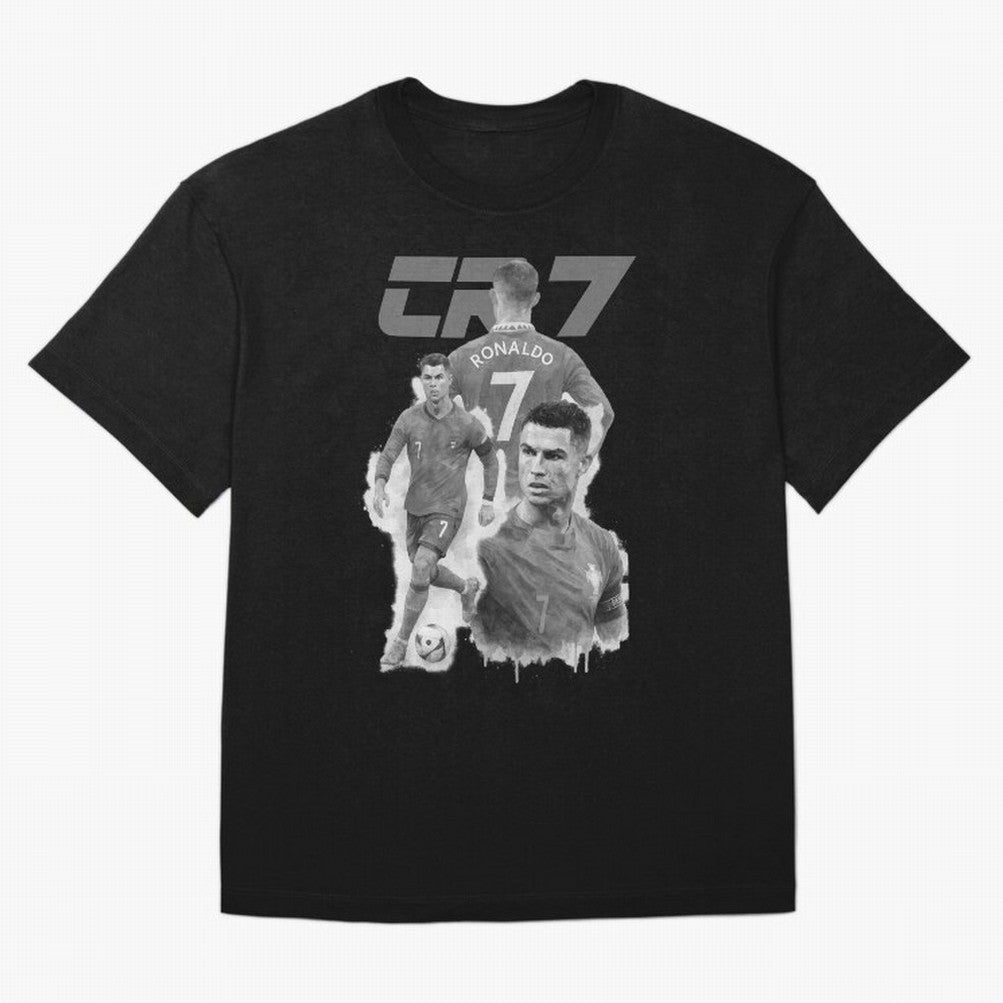 CR7 Cristiano Ronaldo illustration ink black white watercolour Oversized T-Shirt Show Match Day Excitement for Match Day Hype around FIFA World Cup 2026 Group Stage, Messi, Neymar and Mbappe, Brazil, Portugal and Argentina, Sports Nostalgia,