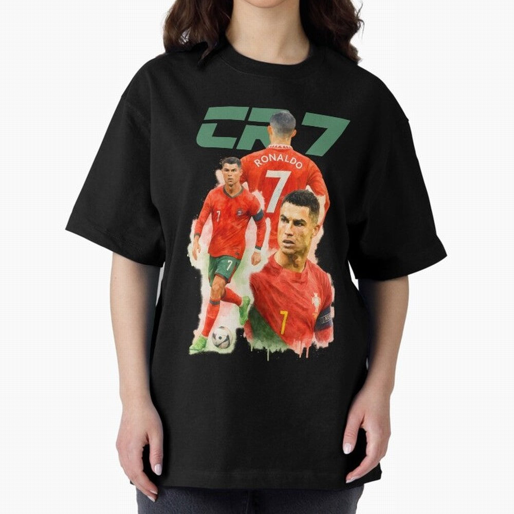 CR7 Cristiano Ronaldo illustration watercolour Oversized T-Shirt Follow FIFA World Cup 2026 for Fans of Mbappe and Spain, Bringing Retro Football Energy, Iconic Rivalries, Trophy Chase Drama and Stadium Atmosphere; Perfect for Supporters Who Want