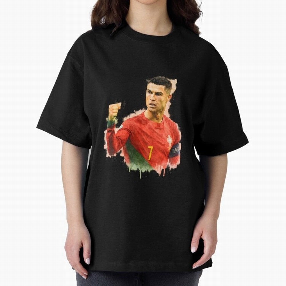 CR7 Cristiano Ronaldo potrait a powerful moment artwork Oversized T-Shirt Refresh FIFA World Cup 2026 Group Stage Inspired by CR7 and Messi, Netherlands Energy, Vintage Soccer Flavor, Modern Football Stars, National Flags and Final Night Emotion;