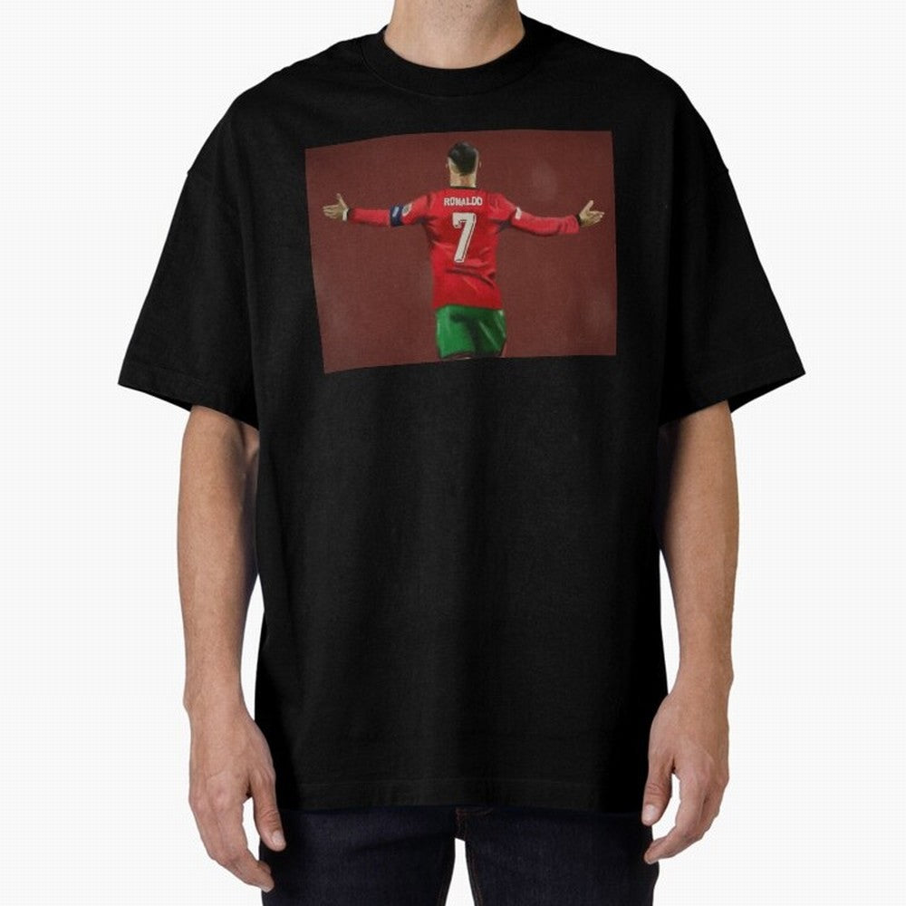 Cristiano Ronaldo portrait painting Oversized T-Shirt Mark FIFA World Cup 2026 Spirit, Inspired by Brazil, Portugal and Argentina, Haaland, Classic Soccer Heritage, Championship Pressure, Fan Loyalty and International Pride; Made for Die Hard