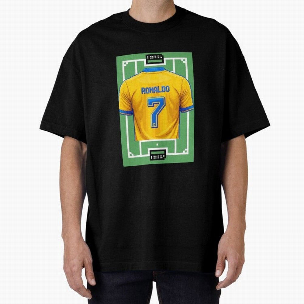 Cristiano Ronaldo Al-Nassr 8-Bit Soccer Football Oversized T-Shirt Build FIFA World Cup 2026 USA Canada Mexico Spirit, Highlighting Spain and Netherlands, CR7, Match Day Excitement, Supporter Culture, Golden Goals and Global Football Passion;