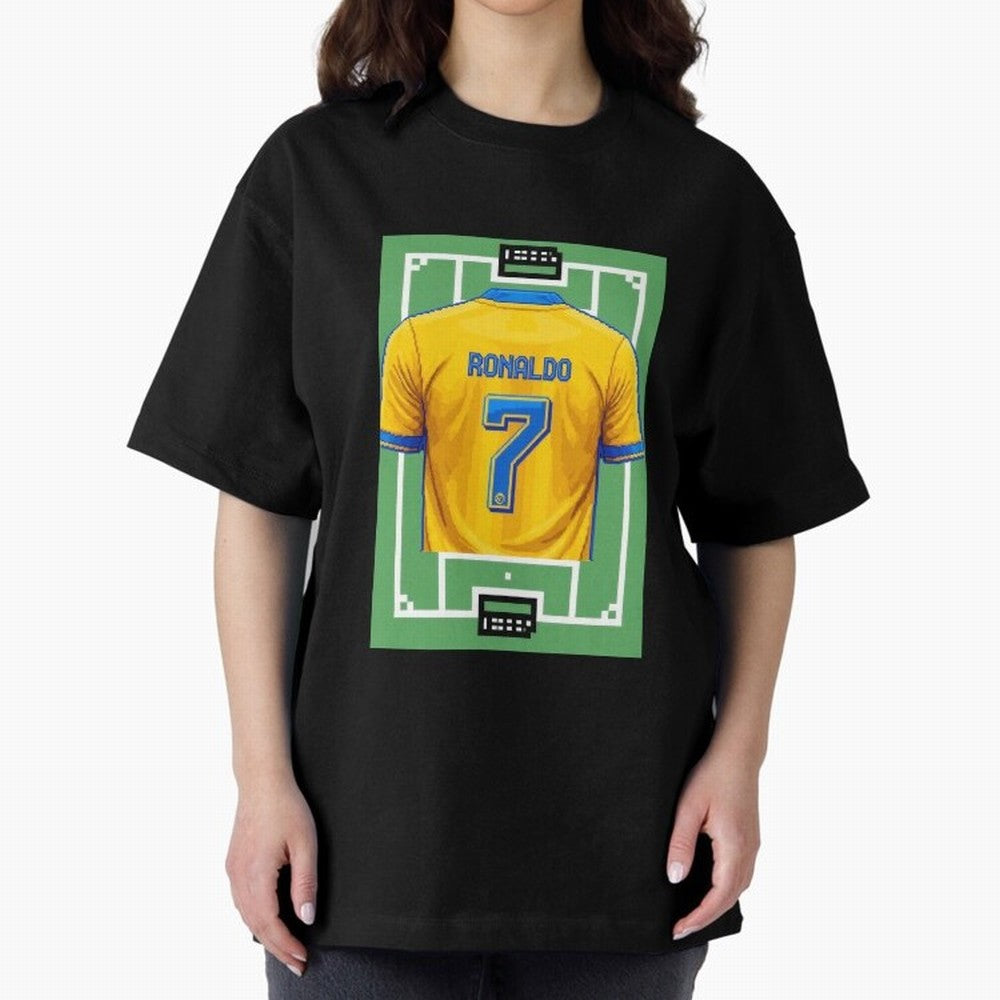 Cristiano Ronaldo Al-Nassr 8-Bit Soccer Football Oversized T-Shirt Build FIFA World Cup 2026 USA Canada Mexico Spirit, Highlighting Spain and Netherlands, CR7, Match Day Excitement, Supporter Culture, Golden Goals and Global Football Passion;