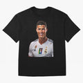 smiling Cristiano Ronaldo Oversized T-Shirt Discover FIFA World Cup 2026 USA Canada Mexico for Fans of Mbappe and Netherlands, Bringing Vintage Soccer Flavor, Modern Football Stars, National Flags and Final Night Emotion; Great for Supporters Who