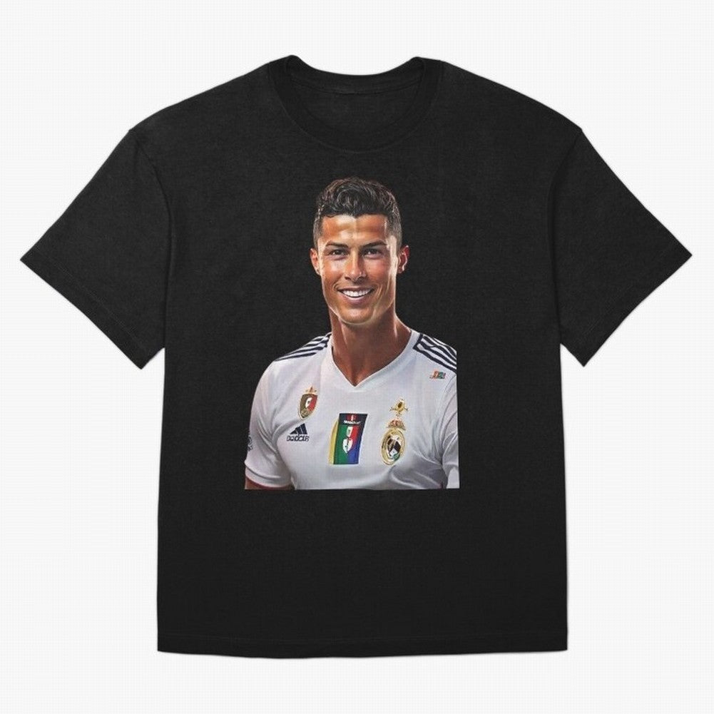 smiling Cristiano Ronaldo Oversized T-Shirt Discover FIFA World Cup 2026 USA Canada Mexico for Fans of Mbappe and Netherlands, Bringing Vintage Soccer Flavor, Modern Football Stars, National Flags and Final Night Emotion; Great for Supporters Who