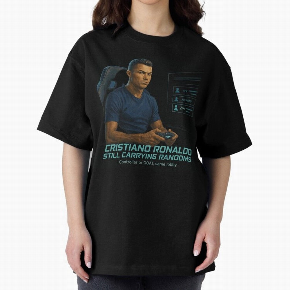 Cristiano Gamer Mode ¡ª Still Carrying Randoms Oversized T-Shirt Celebrate Classic Football Spirit in Global Football Passion for FIFA World Cup 2026 Group Stage, Centered on Messi, Neymar and Mbappe, Argentina, Classic Soccer Heritage,