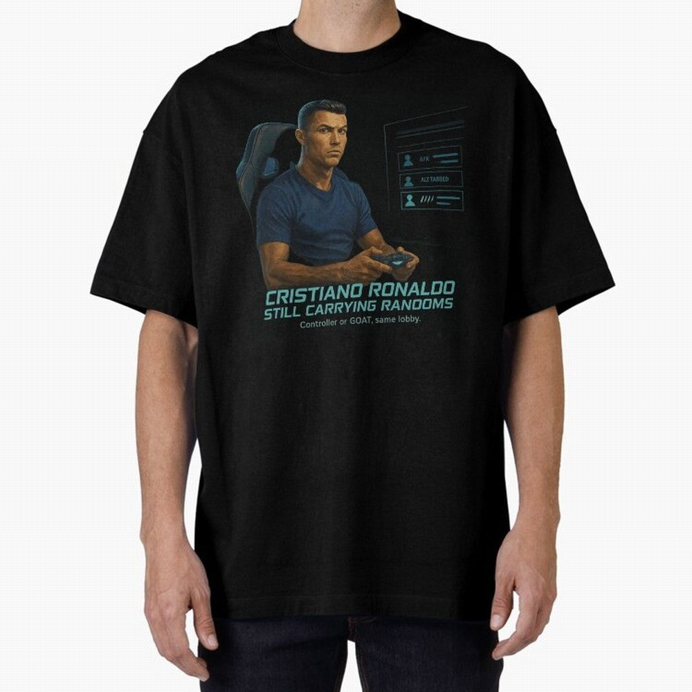 Cristiano Gamer Mode ¡ª Still Carrying Randoms Oversized T-Shirt Celebrate Classic Football Spirit in Global Football Passion for FIFA World Cup 2026 Group Stage, Centered on Messi, Neymar and Mbappe, Argentina, Classic Soccer Heritage,