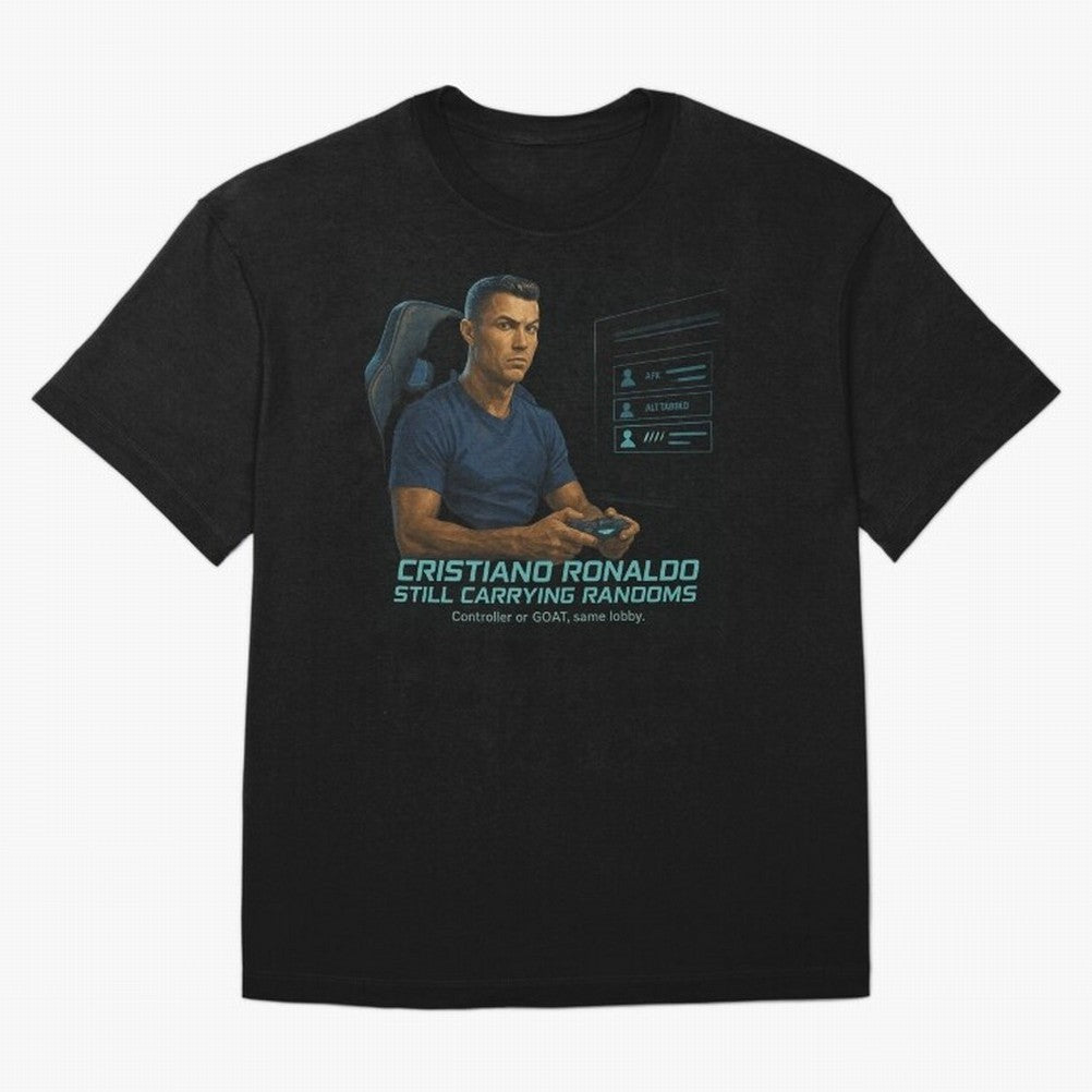 Cristiano Gamer Mode ¡ª Still Carrying Randoms Oversized T-Shirt Celebrate Classic Football Spirit in Global Football Passion for FIFA World Cup 2026 Group Stage, Centered on Messi, Neymar and Mbappe, Argentina, Classic Soccer Heritage,
