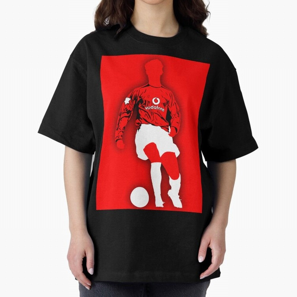 Cristiano Ronaldo Manchester United Silhouette ¨C Legendary Red Devil Artwork by GrizzlyGFX Oversized T-Shirt Carry the Dream of Match Day Hype around FIFA World Cup 2026, Messi and Cristiano Ronaldo, Argentina, France and Brazil, Sports Nostalgia,