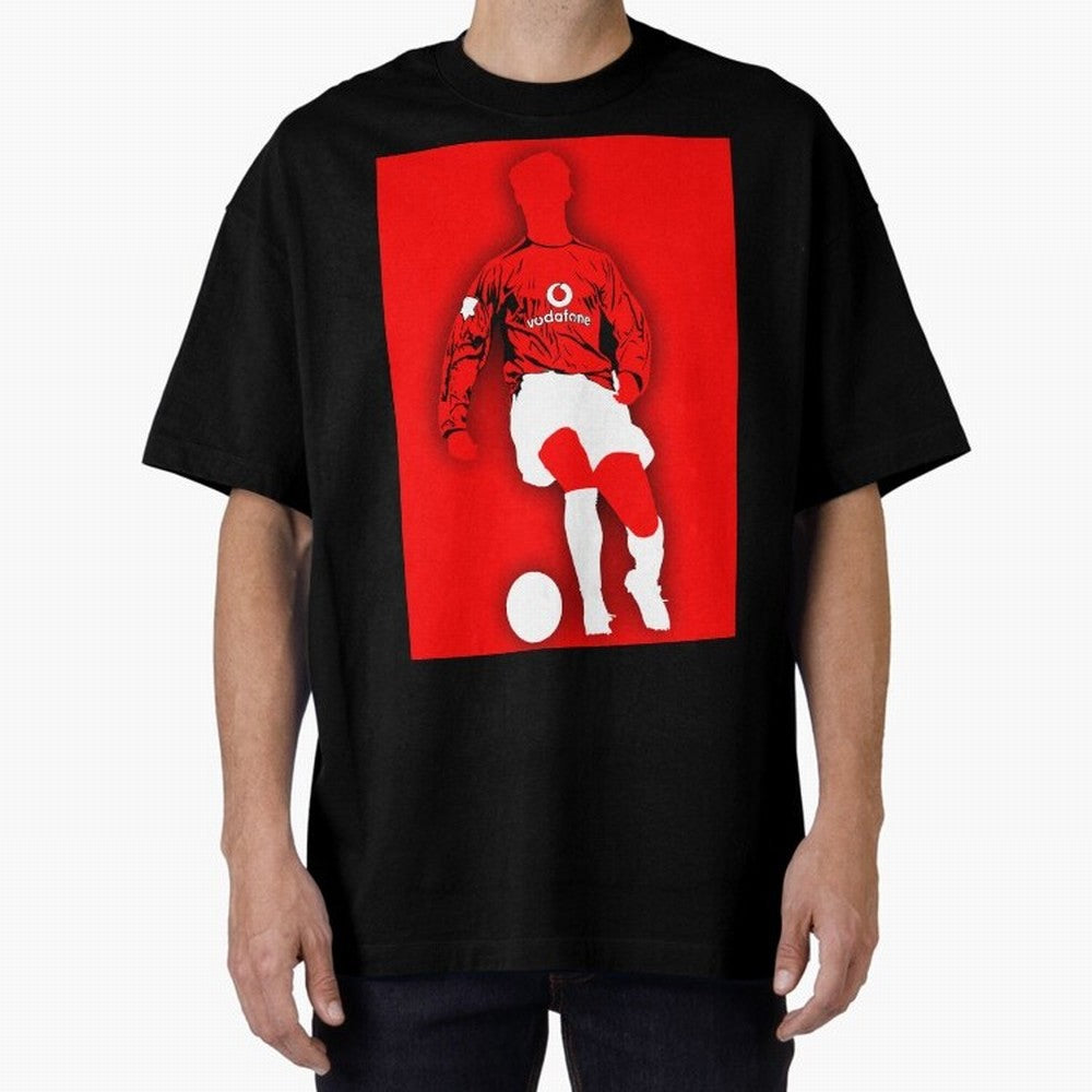 Cristiano Ronaldo Manchester United Silhouette ¨C Legendary Red Devil Artwork by GrizzlyGFX Oversized T-Shirt Carry the Dream of Match Day Hype around FIFA World Cup 2026, Messi and Cristiano Ronaldo, Argentina, France and Brazil, Sports Nostalgia,