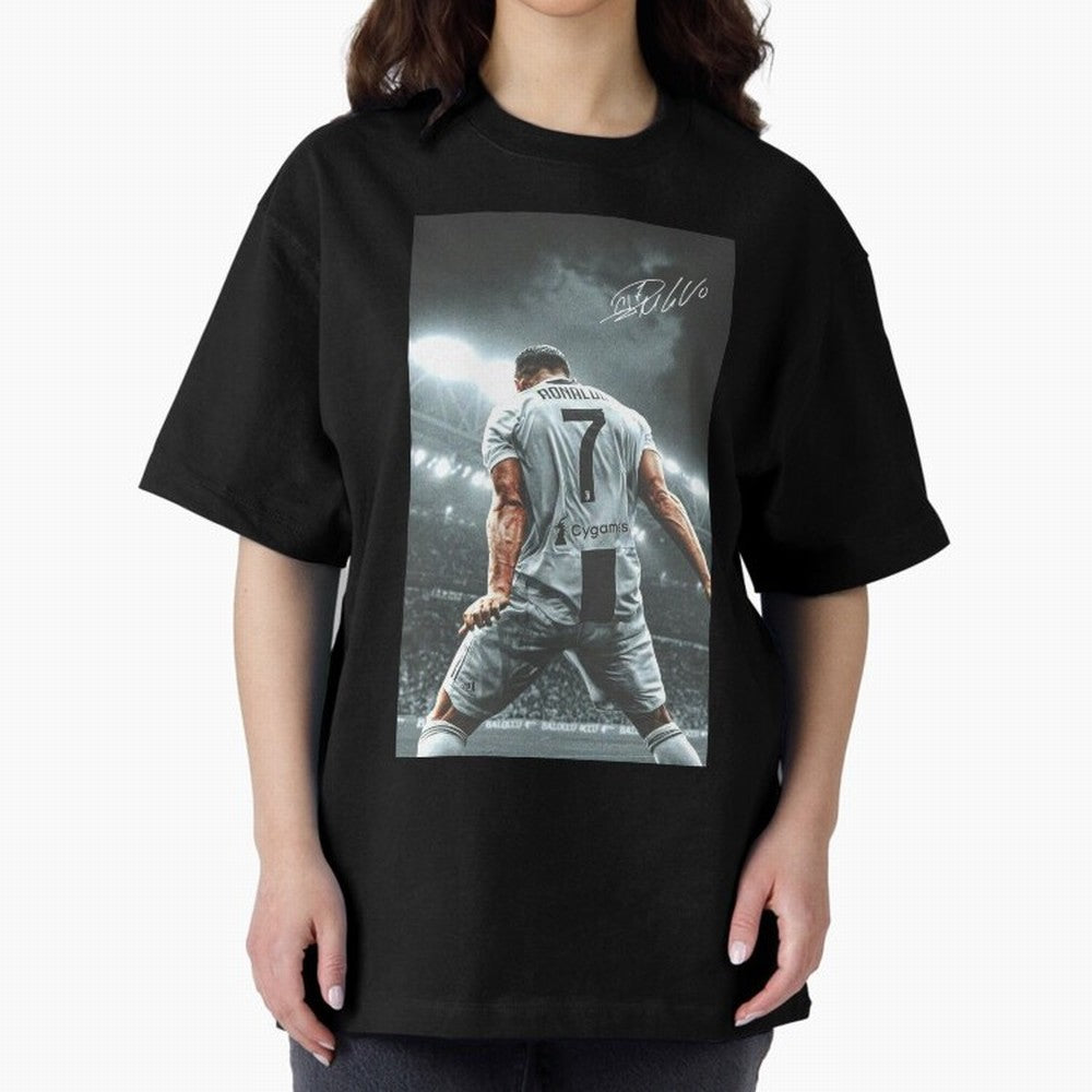 Cristiano Ronaldo Celebration Oversized T-Shirt Represent Football Lovers during FIFA World Cup 2026 for Fans of Mbappe and Neymar and France and Portugal, Bringing Soccer Culture, Superstar Moments, National Team Dreams and Competitive Fire; Made
