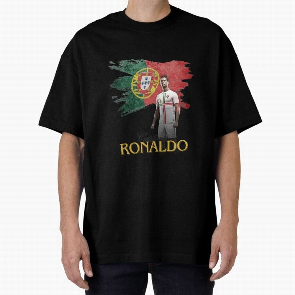 Cristiano Ronaldo - Portugal Flag Tribute (SIUUU!) Oversized T-Shirt Relive the Noise and Pride of FIFA World Cup 2026 Group Stage Centered on Messi, CR7 and Mbappe, Germany Energy, Football Festival Excitement, Trophy Ambitions, Country Rivalries