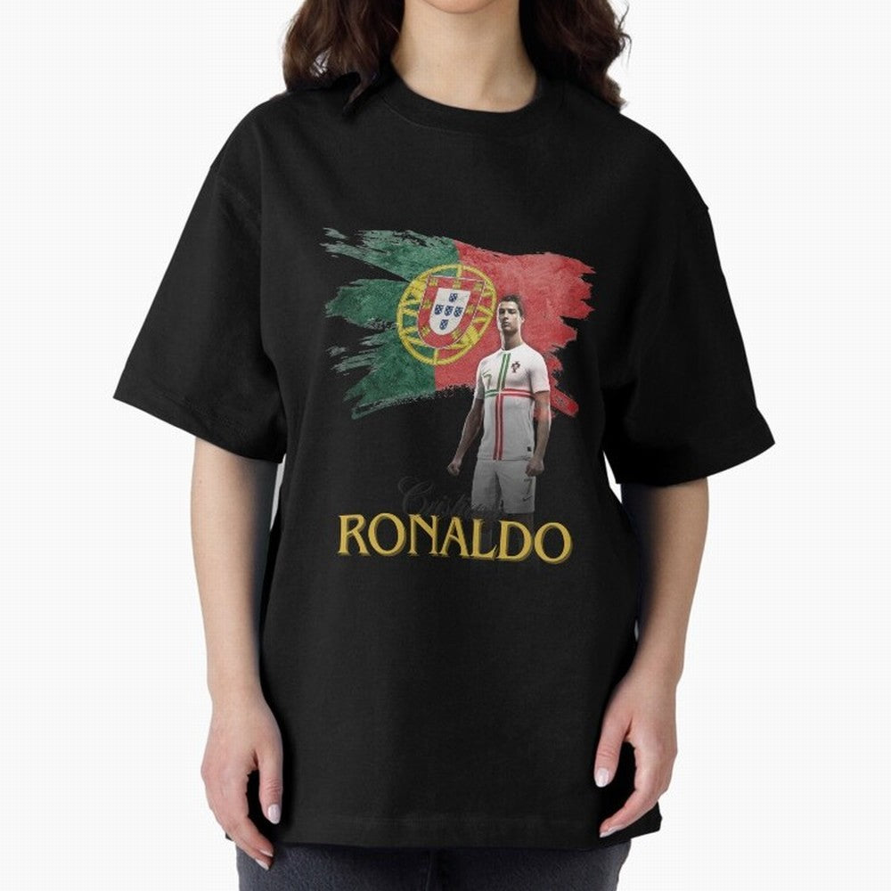 Cristiano Ronaldo - Portugal Flag Tribute (SIUUU!) Oversized T-Shirt Relive the Noise and Pride of FIFA World Cup 2026 Group Stage Centered on Messi, CR7 and Mbappe, Germany Energy, Football Festival Excitement, Trophy Ambitions, Country Rivalries