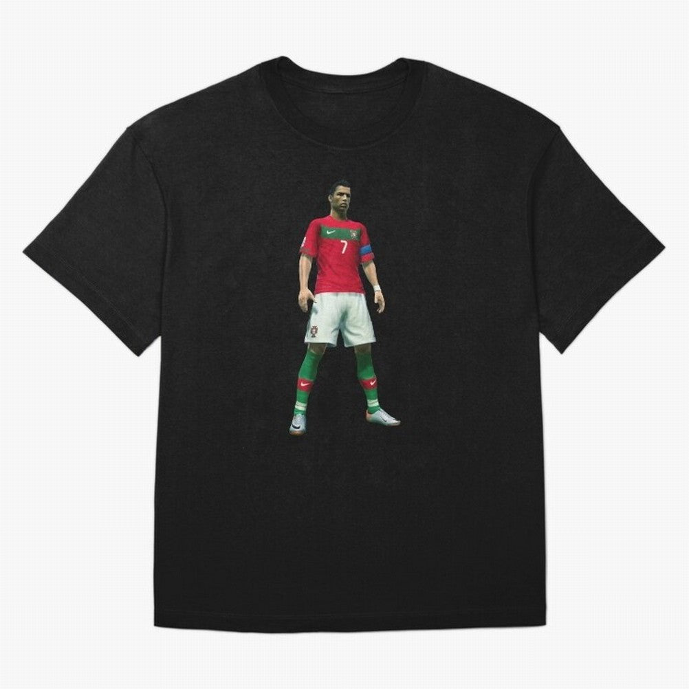 CR7 PES Oversized T-Shirt Celebrate Supporters United by Global Football Passion for FIFA World Cup 2026 USA Canada Mexico, Filled with Cristiano Ronaldo, Haaland and CR7, England, France and Netherlands, Vintage Soccer Flavor, Modern Football