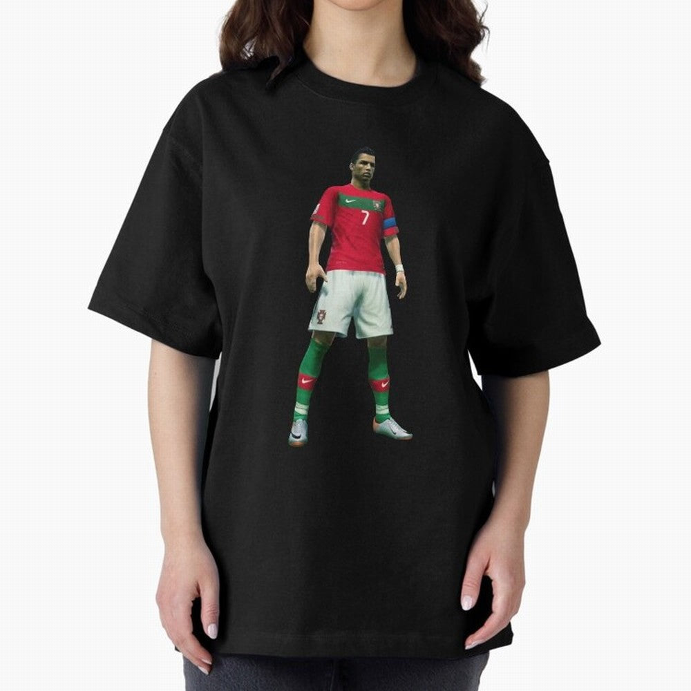 CR7 PES Oversized T-Shirt Celebrate Supporters United by Global Football Passion for FIFA World Cup 2026 USA Canada Mexico, Filled with Cristiano Ronaldo, Haaland and CR7, England, France and Netherlands, Vintage Soccer Flavor, Modern Football