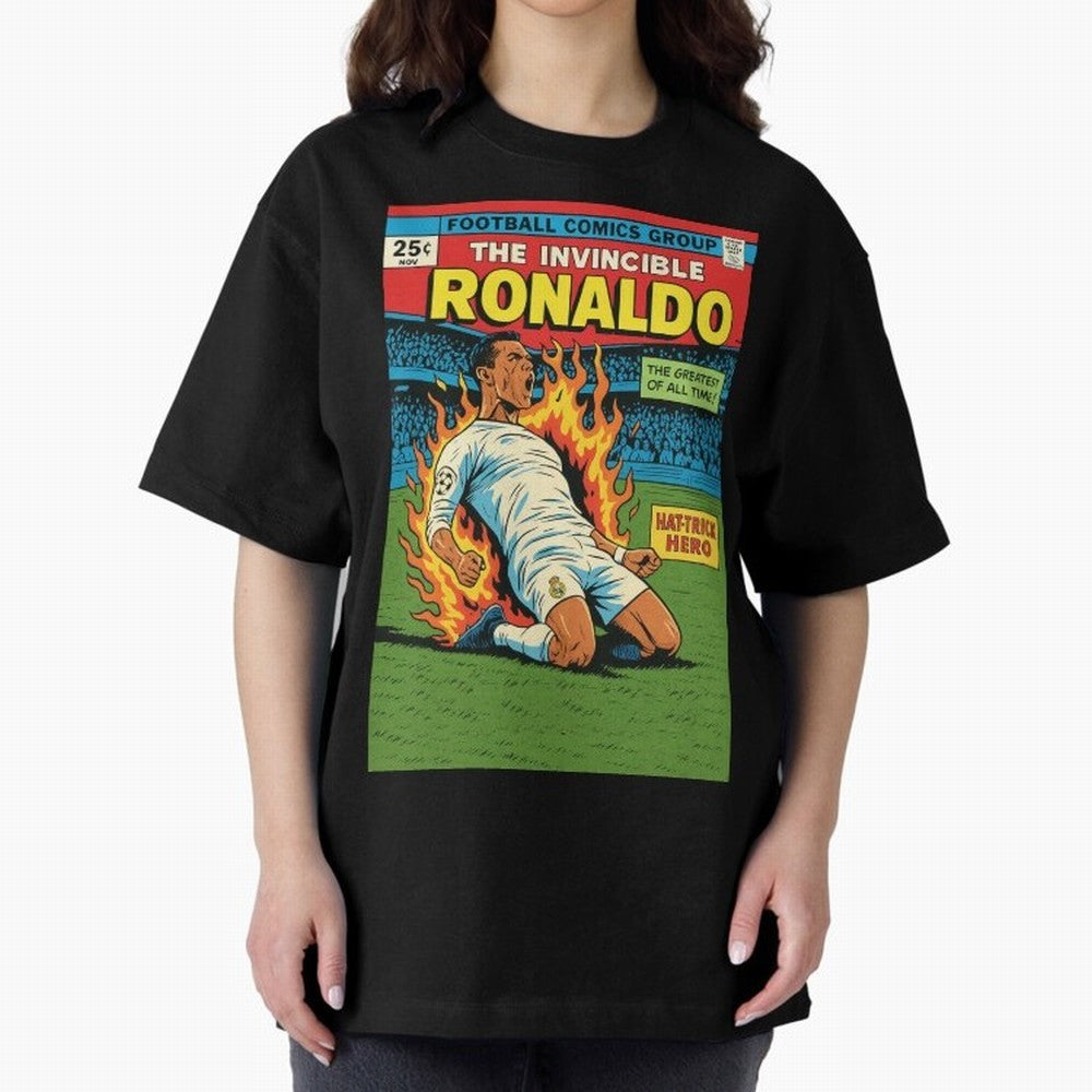 CR7 Comic Oversized T-Shirt Keep the Legacy of the FIFA World Cup 2026 Journey through Messi, Neymar and Mbappe Highlights, Portugal, Spain and Germany Pride, Worldwide Fan Energy, Dramatic Goals, Stadium Lights and Championship Celebrations;