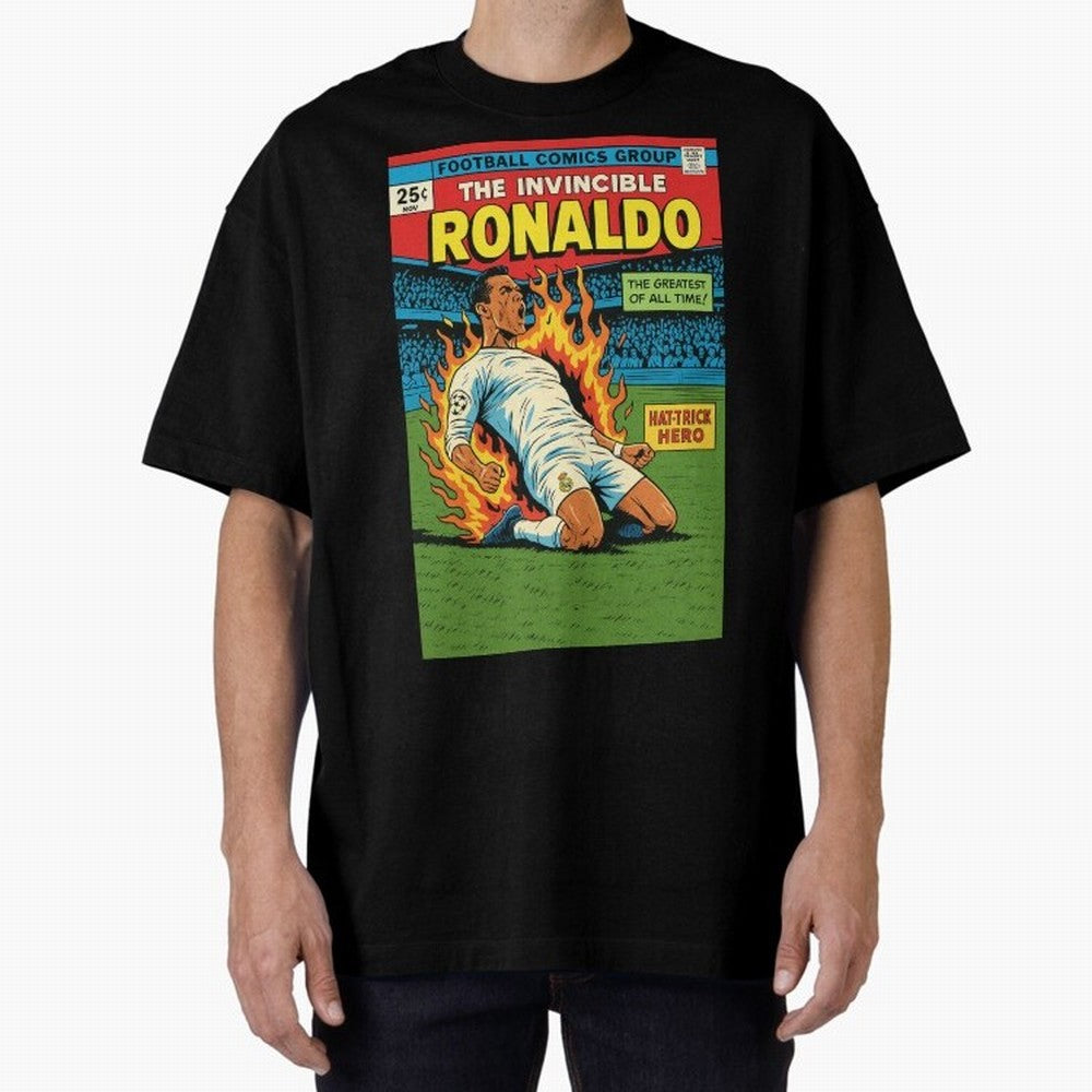 CR7 Comic Oversized T-Shirt Keep the Legacy of the FIFA World Cup 2026 Journey through Messi, Neymar and Mbappe Highlights, Portugal, Spain and Germany Pride, Worldwide Fan Energy, Dramatic Goals, Stadium Lights and Championship Celebrations;