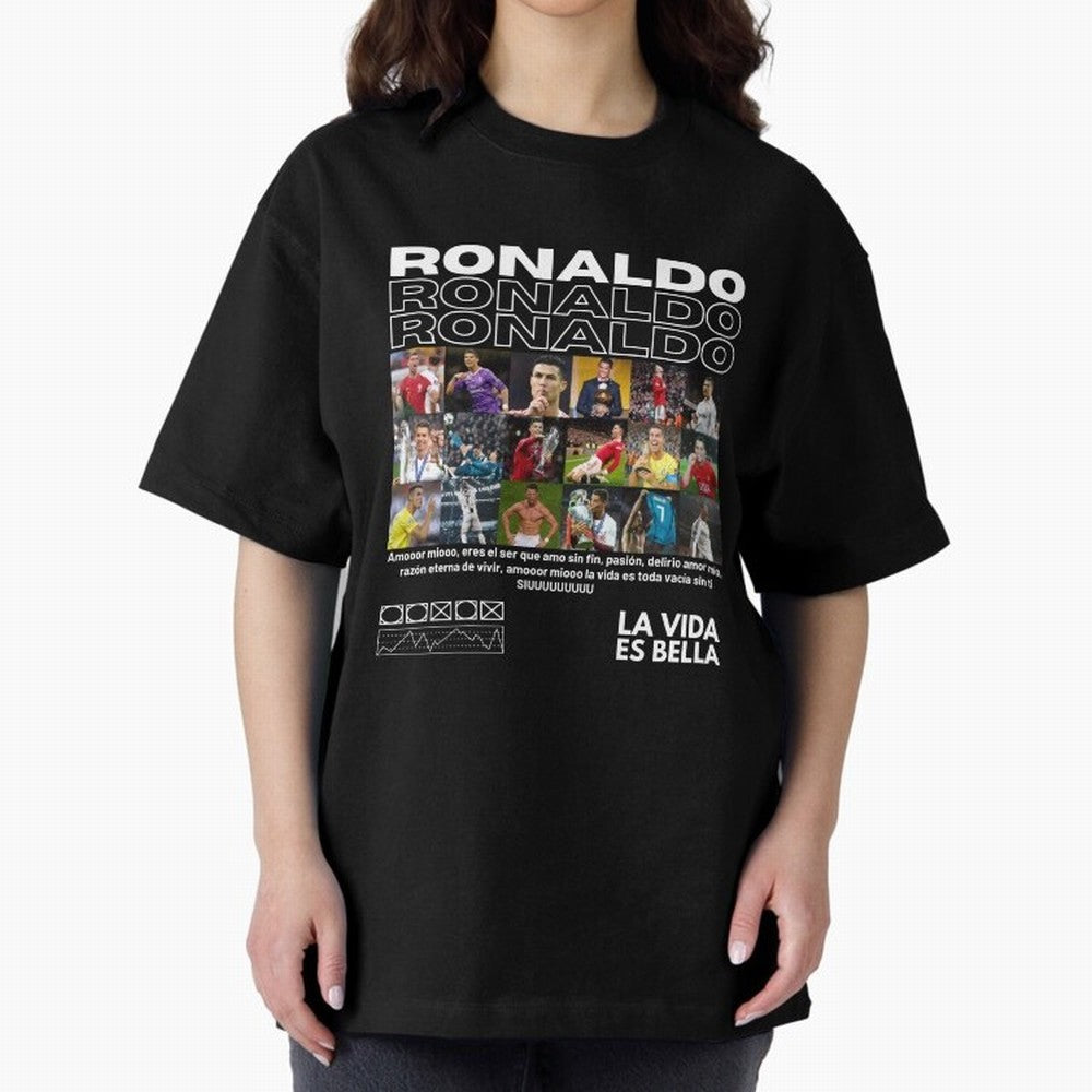 Cristiano Ronaldo CR7 Collage Oversized T-Shirt Treasure FIFA World Cup 2026 Group Stage for Fans of Cristiano Ronaldo and Portugal, Spain and Germany, Bringing Sports Nostalgia, International Competition, Famous Players and Unforgettable