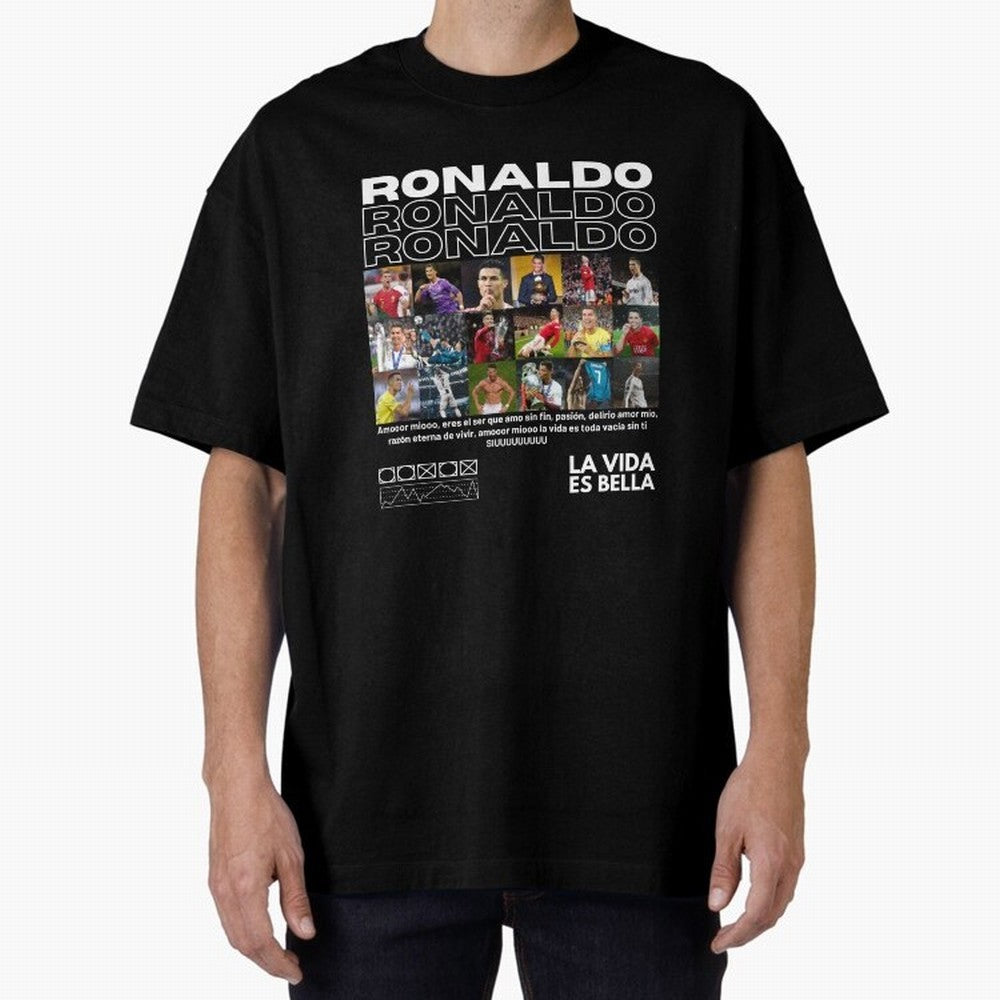 Cristiano Ronaldo CR7 Collage Oversized T-Shirt Treasure FIFA World Cup 2026 Group Stage for Fans of Cristiano Ronaldo and Portugal, Spain and Germany, Bringing Sports Nostalgia, International Competition, Famous Players and Unforgettable