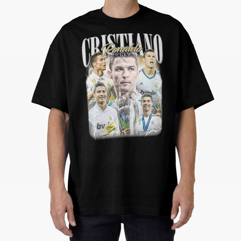 Cr7 Vintage Tribute: Soccer Legend Collage | Limited Edition Oversized T-Shirt Fuel the Hype around Match Day Hype around FIFA World Cup 2026 Group Stage, Messi and Cristiano Ronaldo, France, Football Festival Excitement, Trophy Ambitions, Country