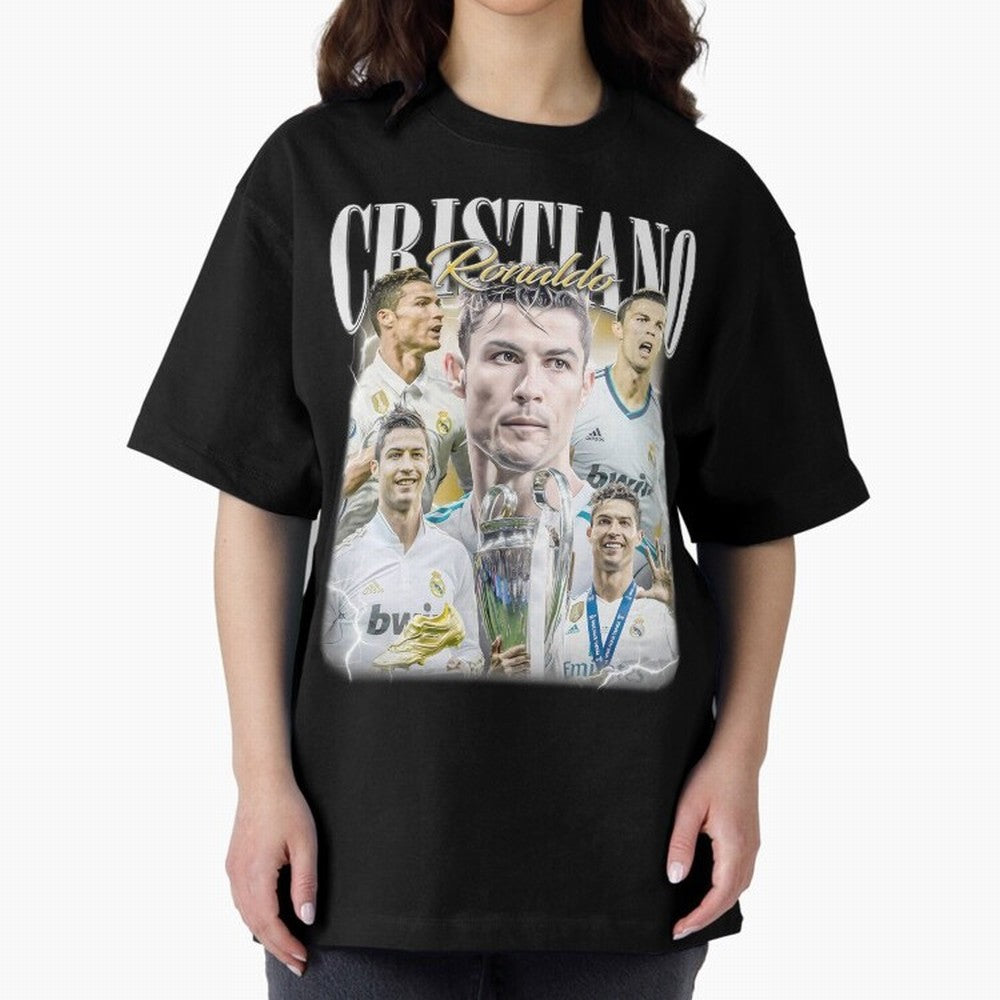 Cr7 Vintage Tribute: Soccer Legend Collage | Limited Edition Oversized T-Shirt Fuel the Hype around Match Day Hype around FIFA World Cup 2026 Group Stage, Messi and Cristiano Ronaldo, France, Football Festival Excitement, Trophy Ambitions, Country