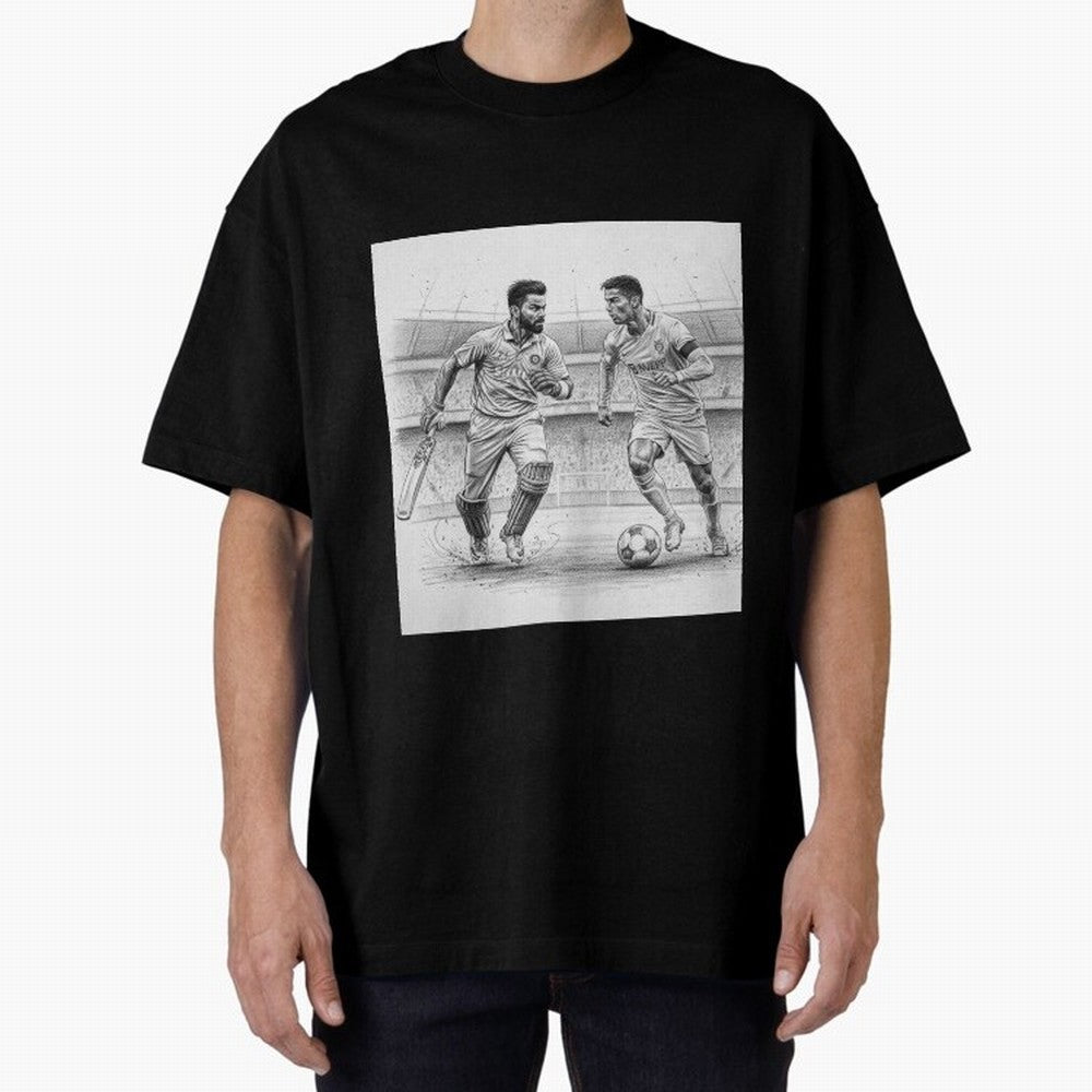 Virat Kohli and Cristiano Ronaldo Oversized T-Shirt Fuel FIFA World Cup 2026 USA Canada Mexico for Fans of Mbappe and Neymar and Spain and Netherlands, Bringing Football History, Final Match Energy, Crowd Noise and Once in a Lifetime Moments; Ideal