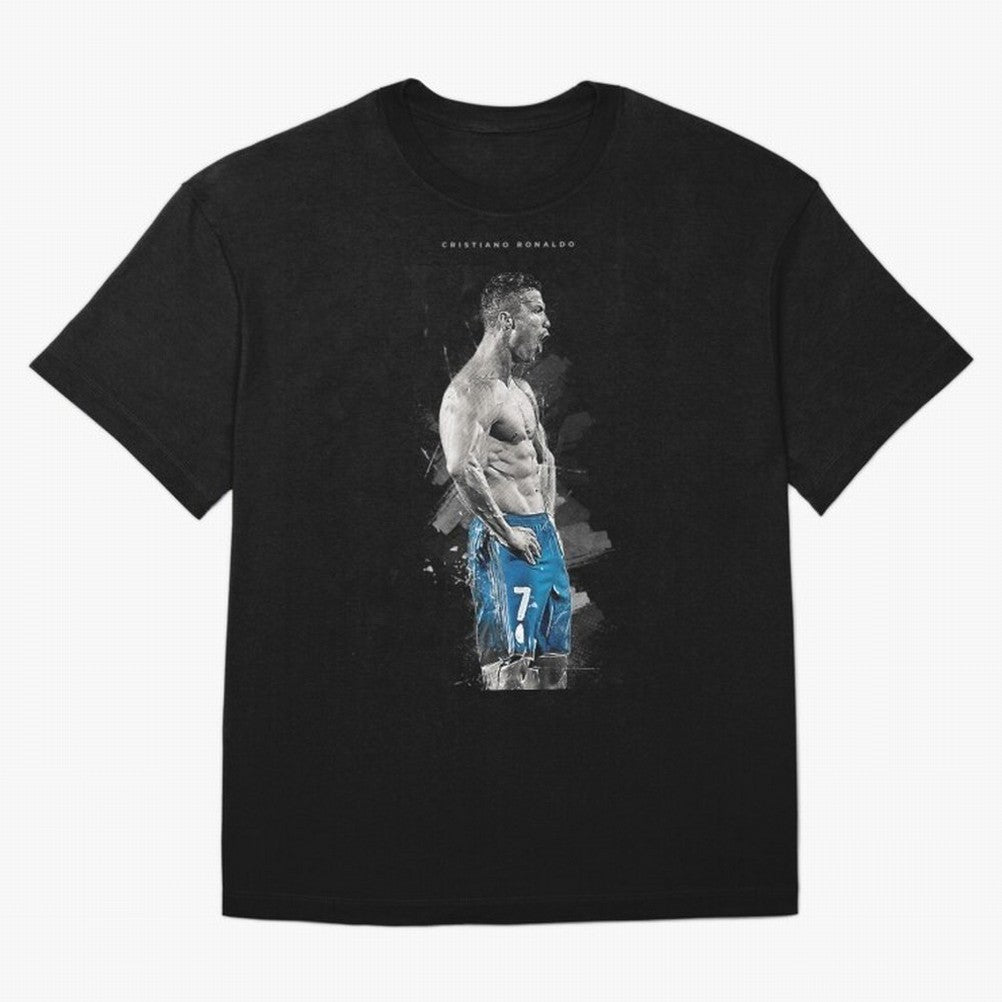 Abstract Football Player Celebration Artwork For Men And Gift For Soccer Fans Oversized T-Shirt Represent the Passion of Match Day Hype around FIFA World Cup 2026 Group Stage, Messi and Cristiano Ronaldo, France and Portugal, Vintage Soccer Flavor,