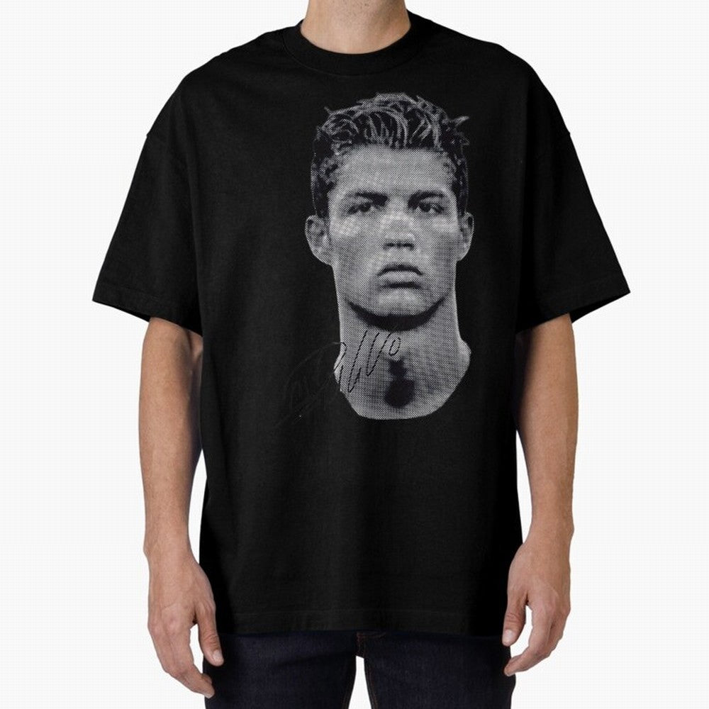 Retro Football Legend Portrait Illustration For Men And Gift For Soccer Fans Oversized T-Shirt Represent FIFA World Cup 2026 Group Stage Celebrating CR7, France and Portugal Energy, Soccer Culture, Superstar Moments, National Team Dreams and