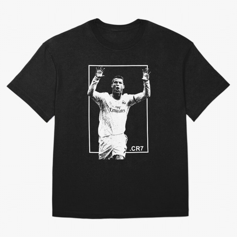 Cristiano Ronaldo CR7 in Black and White Design Oversized T-Shirt Feel the Trophy Chase of Match Day Hype around FIFA World Cup 2026 Group Stage, Messi and Cristiano Ronaldo, Spain, Goal Celebration Energy, Supporter Heritage, Football Icons and