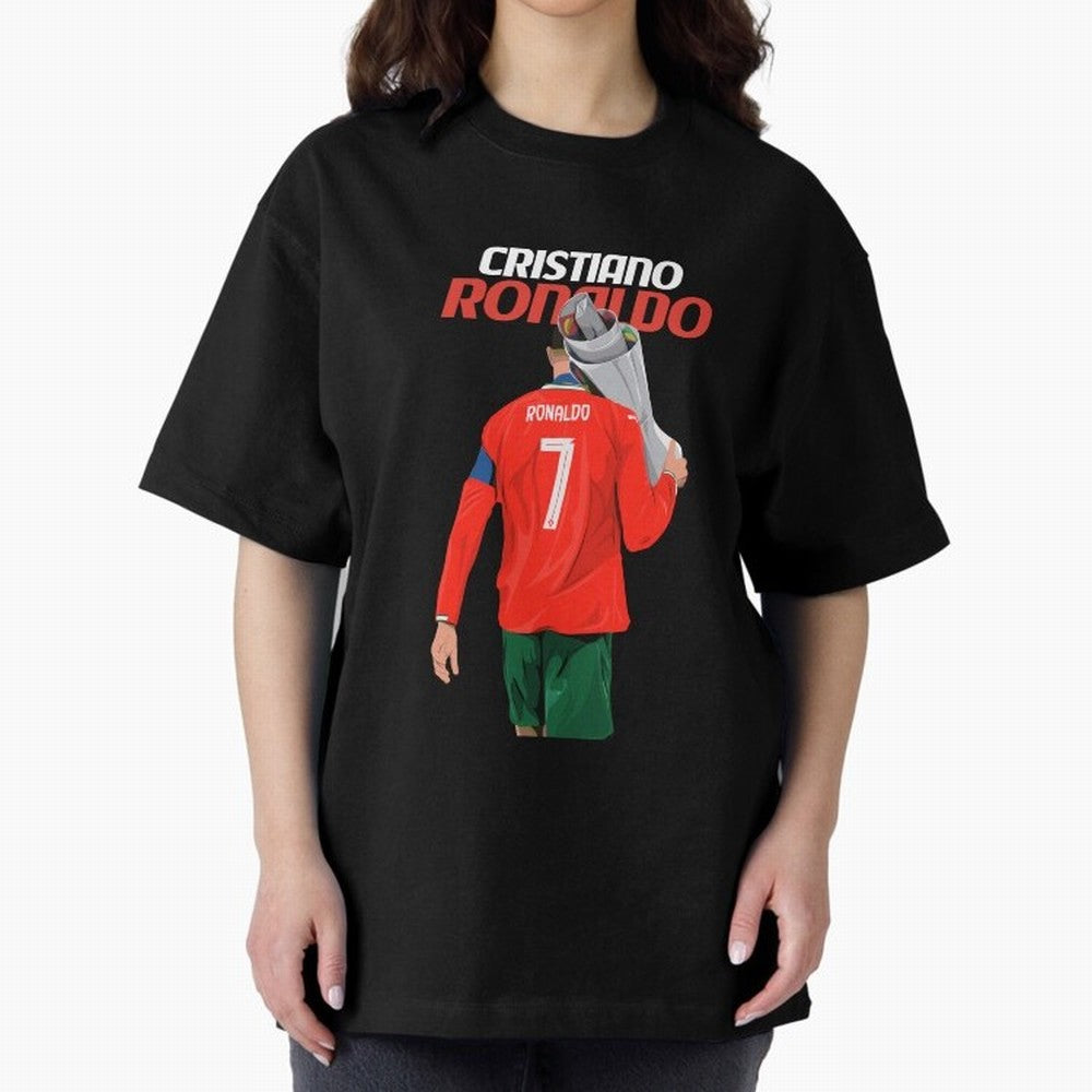 Cristiano Ronaldo Win Oversized T-Shirt Carry the Colors and Pride of FIFA World Cup 2026 Centered on Messi, Neymar and Mbappe, France and Portugal Energy, Football Festival Excitement, Trophy Ambitions, Country Rivalries and Star Player Buzz; Made