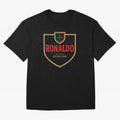 Ronaldo Emblem Sticker ¨C Gold Crest Parody Design Oversized T-Shirt Join Supporters Worldwide for Global Football Passion for FIFA World Cup 2026 USA Canada Mexico, Inspired by Cristiano Ronaldo, Haaland and CR7, Germany, Football History, Final