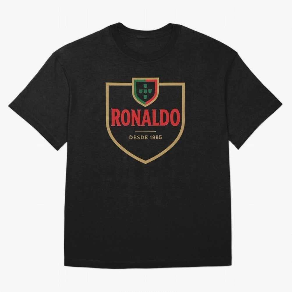 Ronaldo Emblem Sticker ¨C Gold Crest Parody Design Oversized T-Shirt Join Supporters Worldwide for Global Football Passion for FIFA World Cup 2026 USA Canada Mexico, Inspired by Cristiano Ronaldo, Haaland and CR7, Germany, Football History, Final