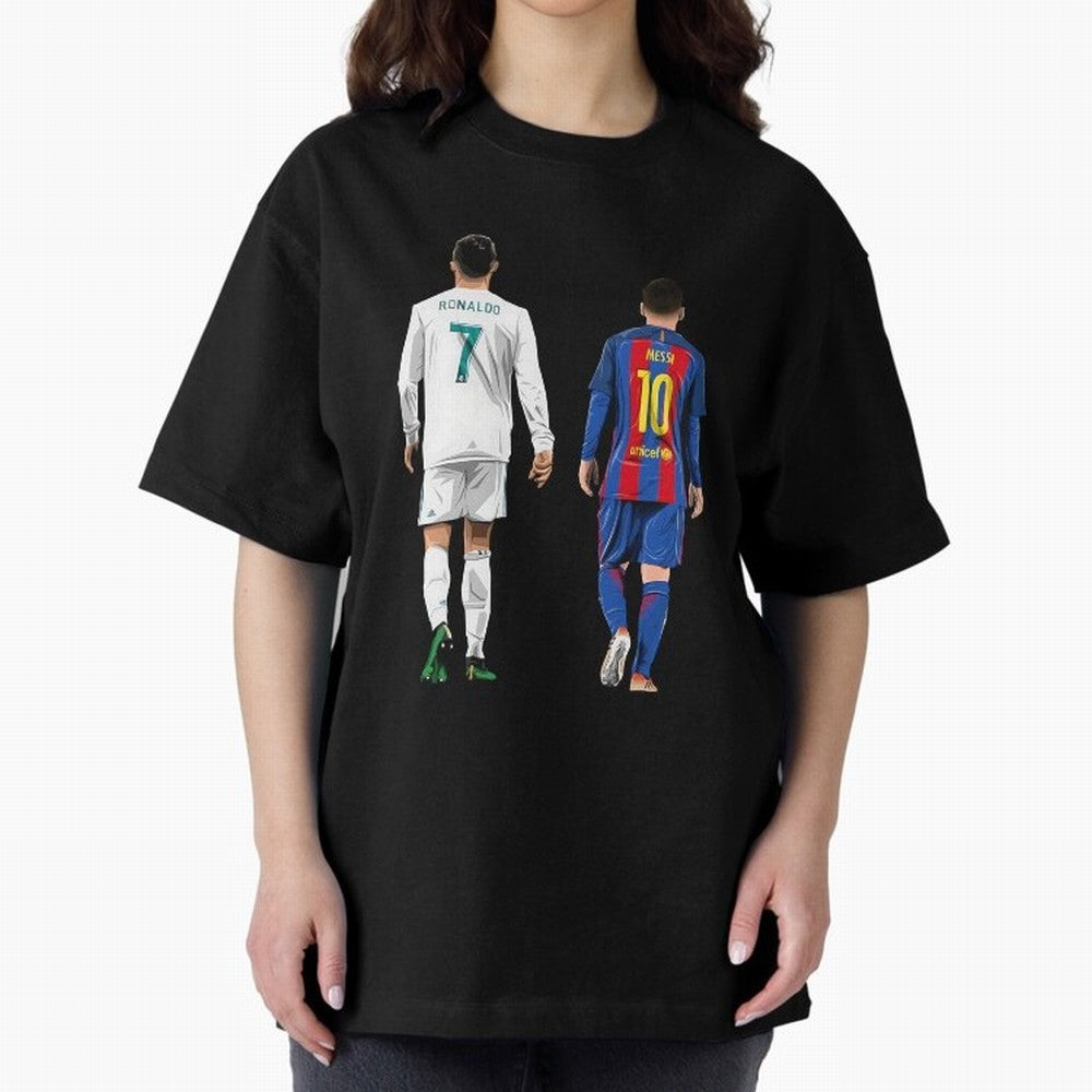 Cristiano Ronaldo & Messi vector Oversized T-Shirt Bring Global Football Passion for FIFA World Cup 2026 USA Canada Mexico, Made for Mbappe and Neymar, Argentina, Fan Favorite Moments, National Team Passion, Big Match Drama and Soccer History;